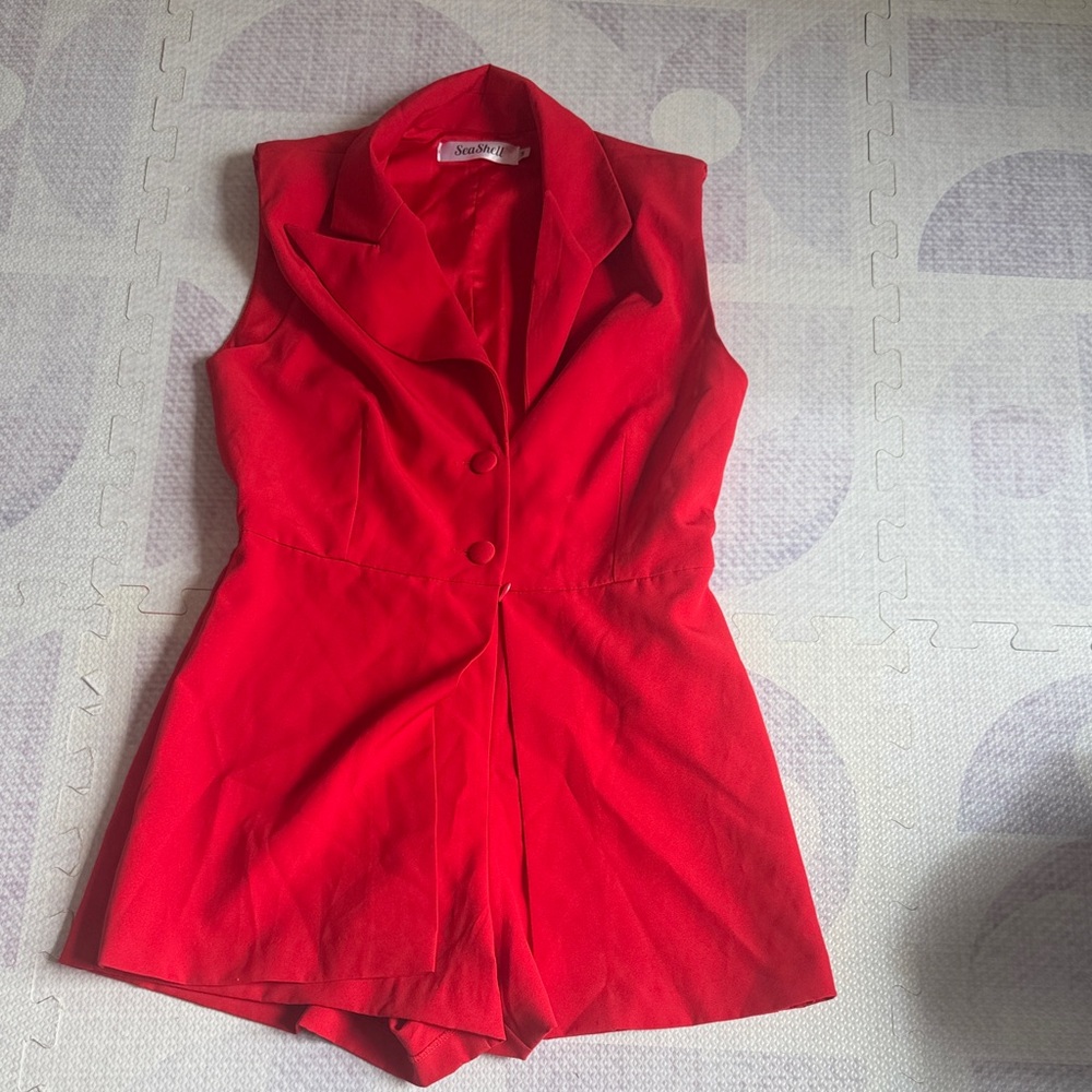 Red Sleeveless Tailored Romper